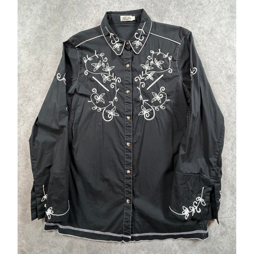 Tasha Polizzi Womens XL Shirt Cotton Black White Embroidered Western Snap Front